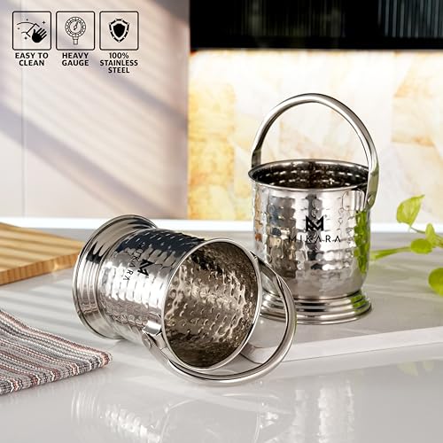 Image of MIKARA Dal Serving Bucket Stainless Steel Bucket for Serving Dal (500ml (Set of 2 Hammer Design))