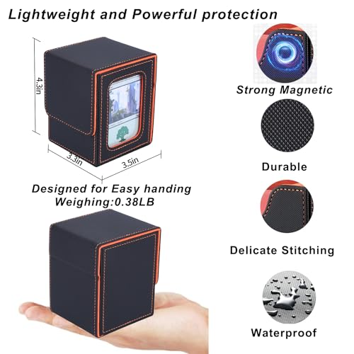 Image of AFIING MTG Deck Box for Commander Display,Card Deck Box Fits 100 Double Sleeved Cards, Magic Commander TCG Card Storage with 2 Dividers,Dice Bag and 1 Toploader(Blue /Grey)