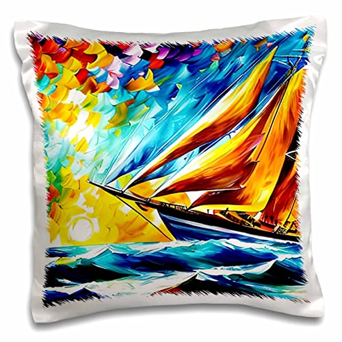 3dRose Tall Ship Digital Art. Scooner chases the Setting Sun at Open sea 16x16 inch Pillow Case