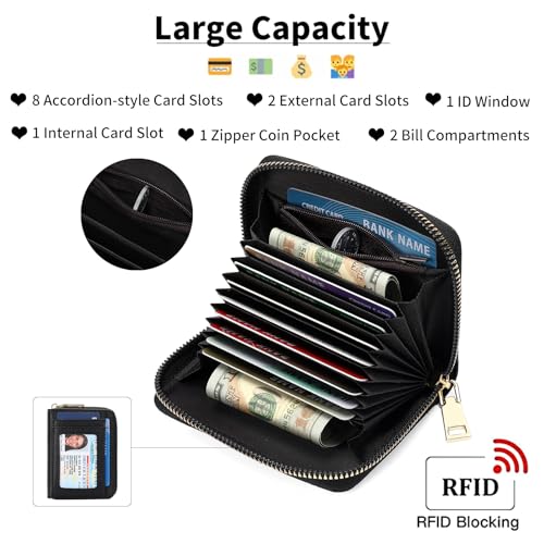 Image of GAEKEAO Wallet Women RFID Blocking Leather Small Compact Zip-Around Credit Card Holder with ID Window & Zipper Pocket