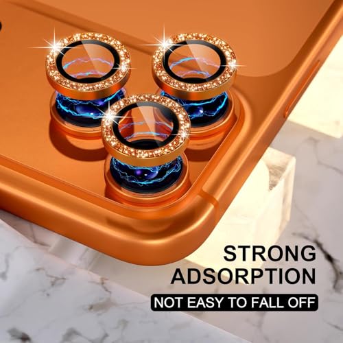 Image of Choiche Compatible for iPhone 17 Pro /iPhone 17 Pro Max Camera Lens Protector Bling, 9H Tempered Glass Camera Cover Screen Protector Metal Ring Decoration Accessories (Glitter-Orange)