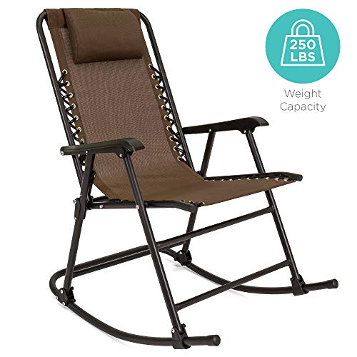 Best Choice Products Foldable Zero Gravity Rocking Patio Recliner Chair Brown