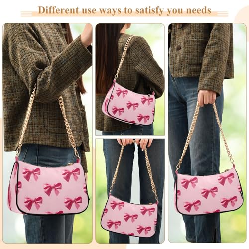 Shoulder Bags for Women Bow Pattern Tote HandBag Shoulder Bags purse with Chain Zipper Closure3