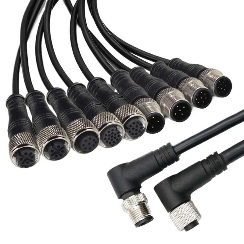 M12 Cable Connector Male and Female Circular Shield 2 3 4 5 6 7 8 9 12 17 pin p/;vc PUR Straight Angle MOL*/d Water Proof M8(1-1.5meter,8P)