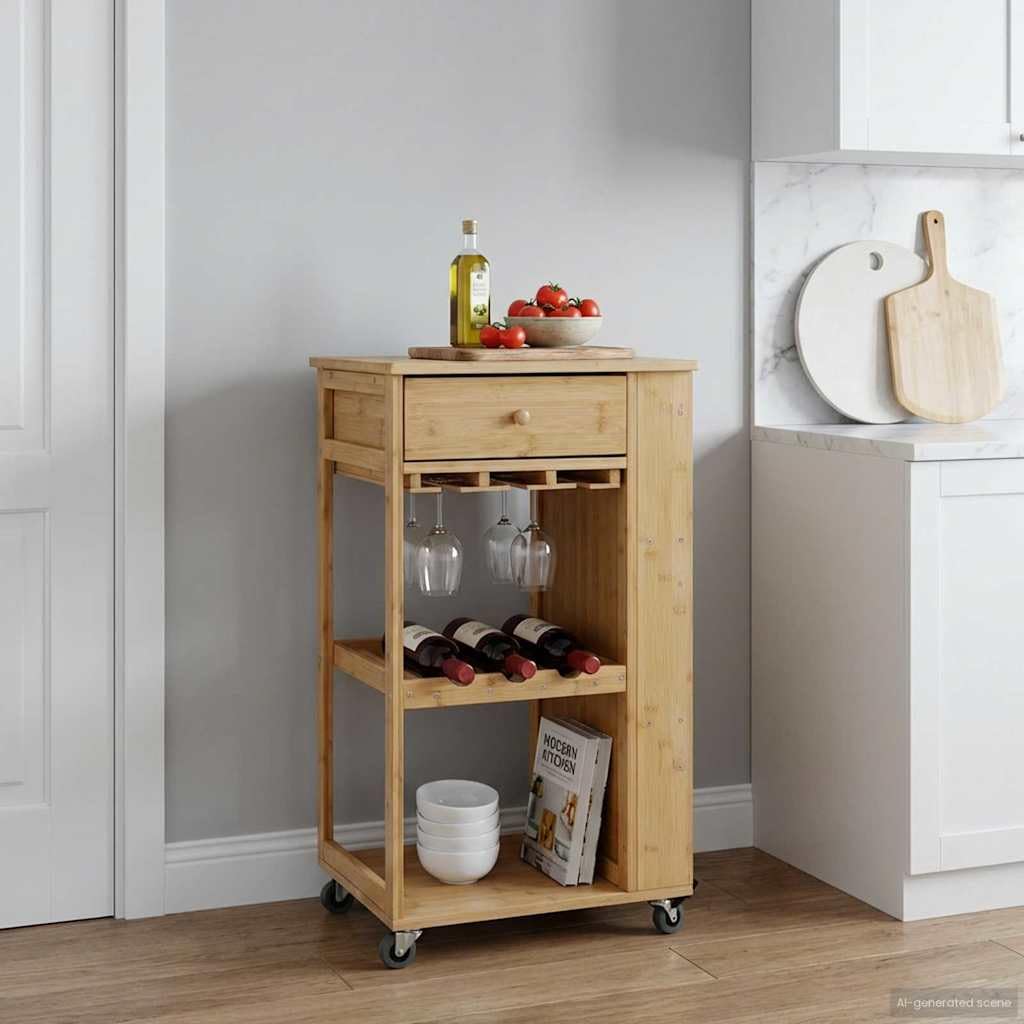 vidaXL Wózek kuchenny z kółkami Naturalny 47,5 x 36 x 83 cm Bambus