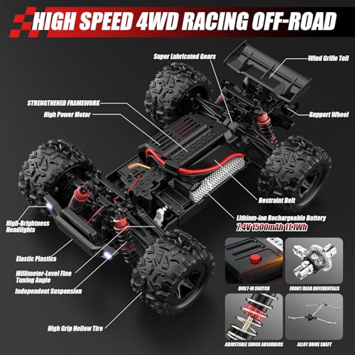 Coche Teledirigido Todoterreno 40 KM/H, 1:18 Coche Radiocontrol 2,4 GHz, 4x4 RC Drift Car Monster Truck con Luz LED y 2 Batería Recargable Control Remoto, Juguete Regalo para Adulto Niños Niñas 4 Coche Teledirigido Todoterreno 40 Km/h, 1:18 Coche Radiocontrol 2,4 Ghz, 4x4 Rc Drift Car Monster Truck Con Luz Led Y 2 Batería Recargable Control Remoto, Juguete Regalo Para Adulto Niños Niñas
