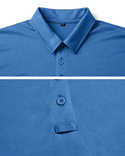 Navekull Men's Long Sleeve Polo Shirt Quick Dry Lightweight Golf Collared Shirt Spring Upf 50+ Solid Work Casual Pique Polo Shirt Sport Workout Outdoor Fishing Hiking T Shirt Sea Blue #TOP3