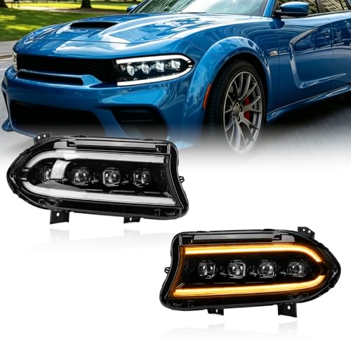 LPHIP Headlights Assembly for Dodge Charger 2015-2023 Headlamp with LED Sequential Dynamic Turn Signal Lights & Dual DRL Start-Up Animation L+R