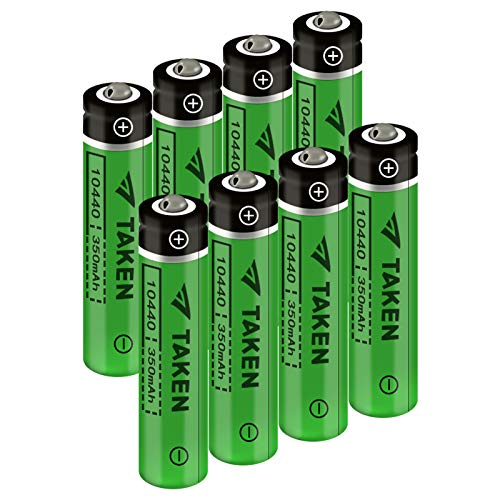 10440 Rechargeable Battery, Taken 3.7V 350mAh 10440 Li-Ion Rechargeable Button Top for LED Flashlight Torch - 8 Pack