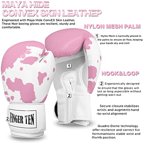 Boxing Gloves Women Punching Sparring Kickboxing Mma Training Heavy Bag Glove Pink White Rosy Black Leather For 8 10 12 14 Oz For Womens(Pink&White, 12 Oz) #TOP21