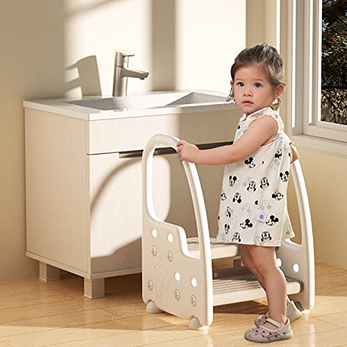Image of Step Stool for Kids,Toddler Adjustable Step Stool with Handles and Non-Slip Steps,2 Step Stool for Toilet,Toddler Children Potty Training Kitchen Helper Foot Stool,Pink