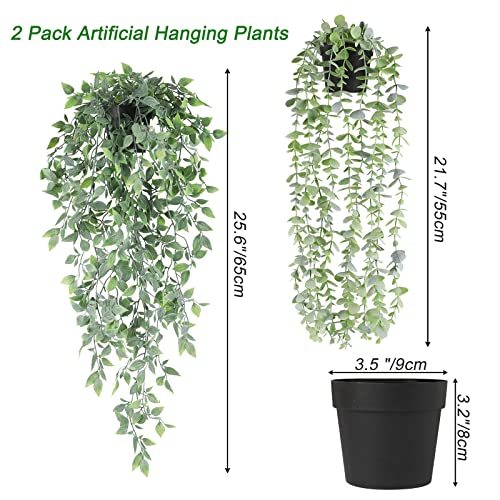 Jpsor Fake Hanging Plants, 2 Pack Artificial Hanging Plants Fake Potted Greenery Faux Eucalyptus Vine, Mandala Vine In Pot For Home Wall Shelf Indoor Outdoor Decor #TOP1