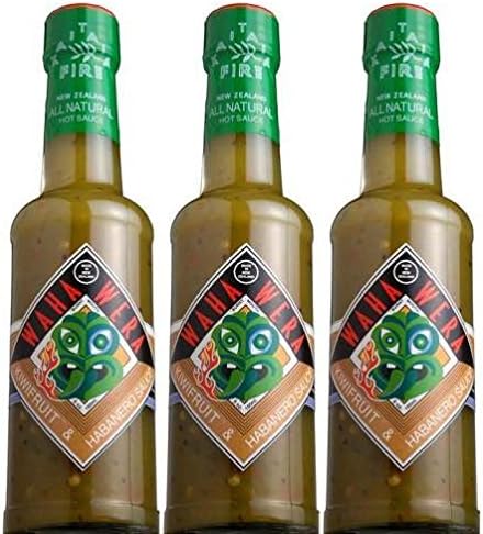 Habanero, Kiwi and Manuka Honey, New Zealand's Favorite Waha Wera Hot Fruit Sauce. Pack of 3 Bottles