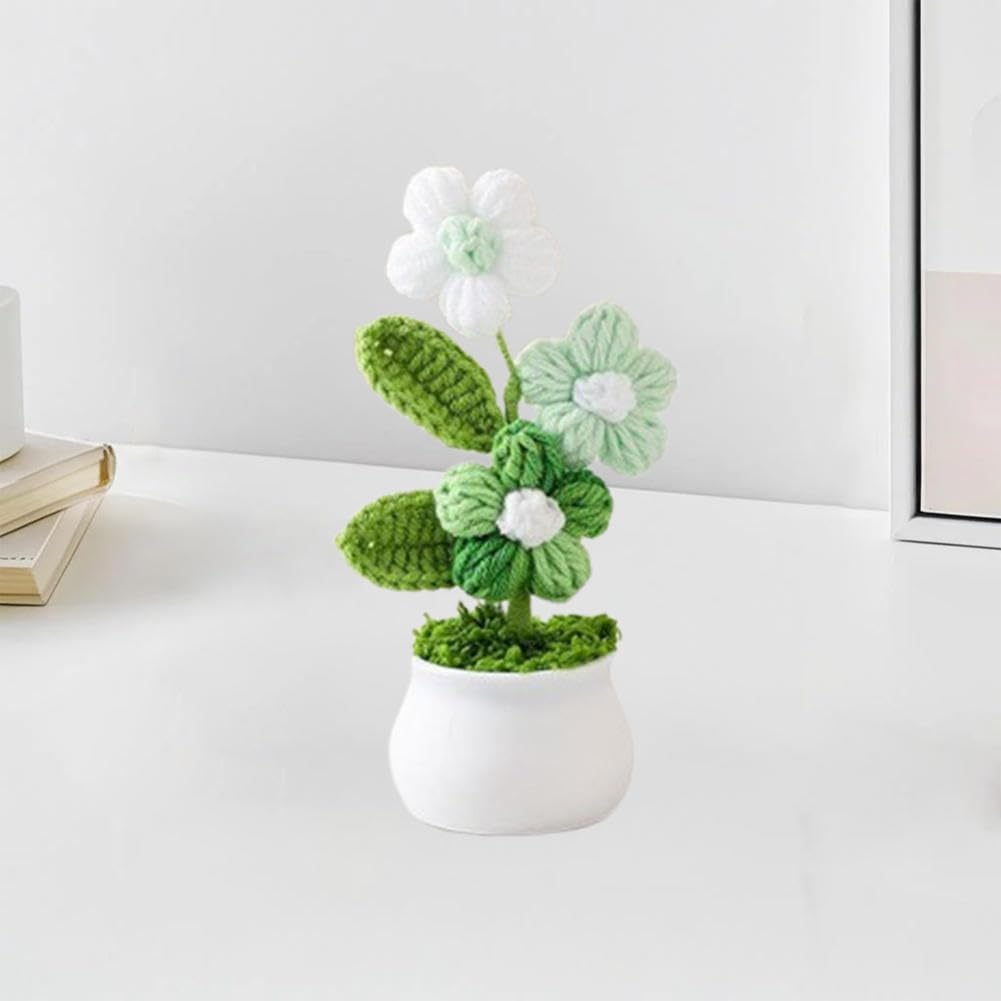 Crochet Flowers,Crochet Flower Bouquet,Cute Handmade Crocheted Flowers,Small Mini Potted Puff Flower Knitted Ornaments,Used for Home Office Desktops and Car Decorations