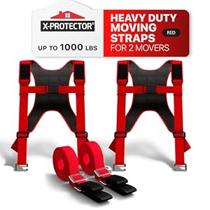 X-Protector Moving Straps – 2 Pairs – Red Lifting Straps for 2 Movers