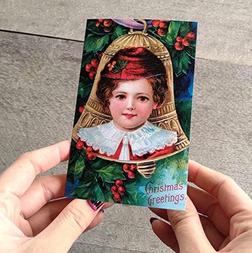 Image of PIXILUV CHRISTMAS PORTRAITS (Pack of 12) Notecards Small Greeting Cards # Beautiful Portraits of Children at Christmas ~ Vintage Christmas Postcards Reprint