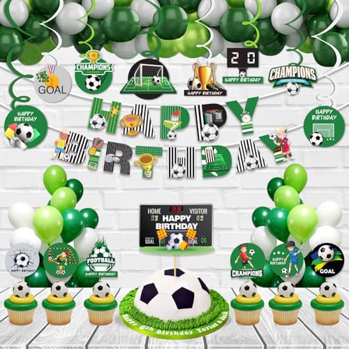 Image of Festiko Set of 49 Pcs Football Theme Happy Birthday Combo (Banner, Swirls With Cutouts, Balloons, Cake & Cupcake Toppers), Football Theme Decorations, Birthday Decoration Items