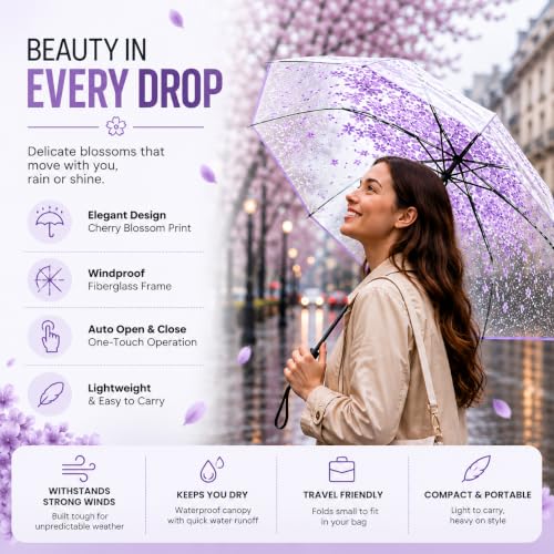 Image of VOGARD Windproof Travel Umbrella, Compact Auto Folding Umbrella for Rain & Sun, Strong Frame Lightweight Portable Umbrella for Men & Women