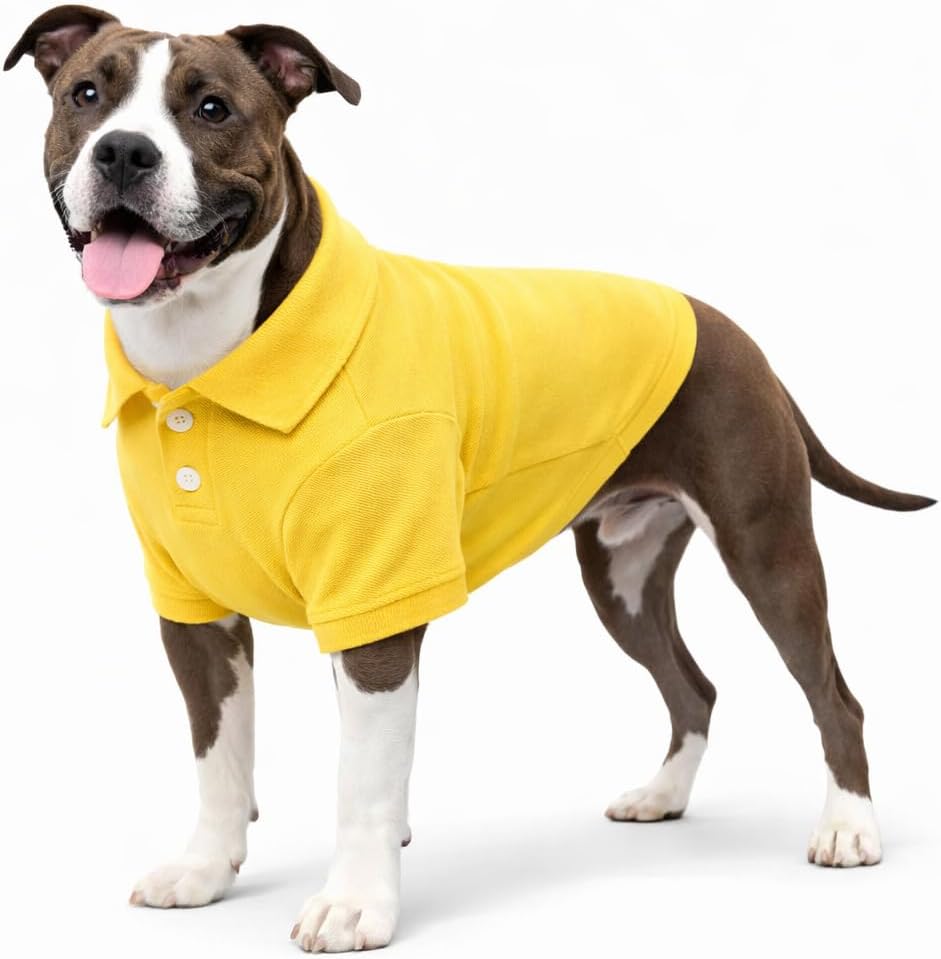lovelonglong Basic Dog Polo Shirts Premium Cotton, Polo T-Shirts for Large Medium Small Dogs with a Two-Button Collar Blank Color Yellow XL