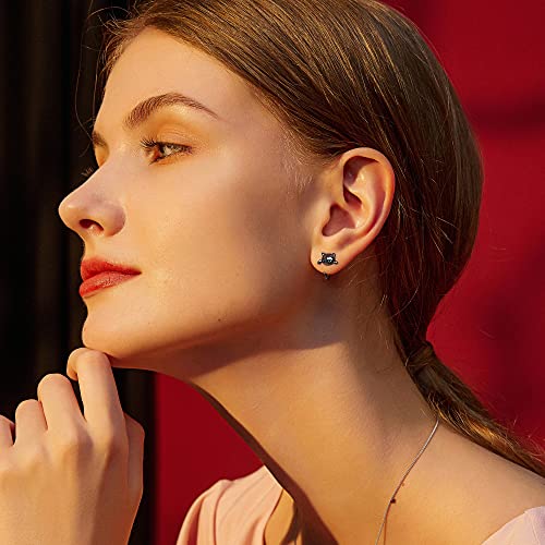Cat Earrings Black Gold Plated 925 Sterling Silver Black Cat Open Half Hoop Earrings With 5A Cz Hypoallergenic Cute Animal Cat Stud Cartilage Earrings Jewelry Gifts For Women & Girls #TOP2
