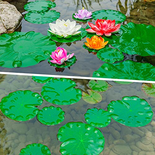 12Pcs Lily Pads for Ponds, Artificial Floating Foam Lotus Leaves, Lily Pads Foliage Pond Decor for Koi Fish Pool Patio Aquarium