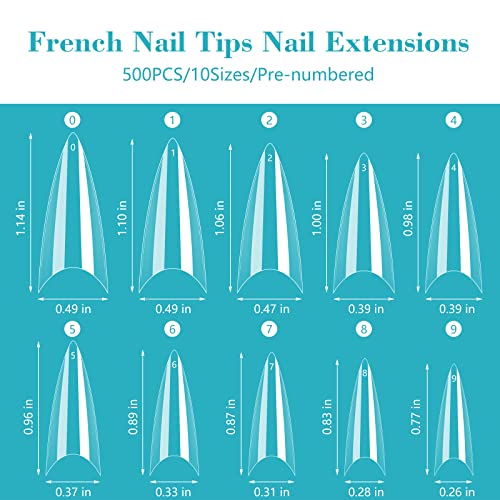 Lionvison 500Pcs Clear Stiletto Nail Tips, Medium Wide Acrylic Nail Tips For Dip Powder, Half Cover False Nail Tips Press On Nails, French Tips Nail Extensions For Nail Salon, 10 Sizes Fake Nail Tips #TOP5
