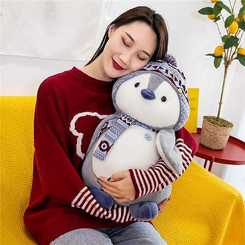 Herfair Kuscheltier Pinguin Plüschpuppe mit Kapuze Geschenk (27cm, Grau)