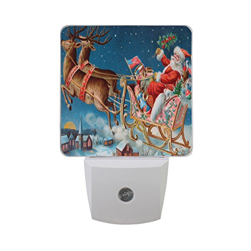 Naanle Set of 2 Santa Sleigh Flying Reindeer Snowflake Christmas Eve Auto Sensor