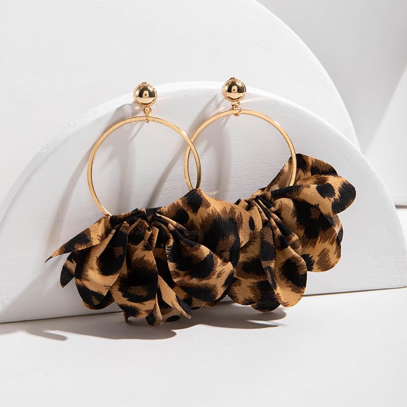 Chunky Leopard Earrings for Women,Big Flower Leopard Print Drop Dangle Earrings,80/90s Statement Earring Jewelry Costume Accessories3