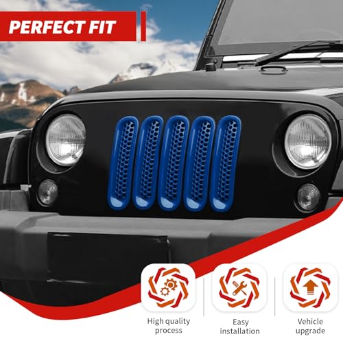 Image of For JK JKU Front Grille Inserts Blue Grill Mesh Clip-on Trim Covers fit for Jeep Wrangler JK & JKU 2007-2017 Exterior Accessories