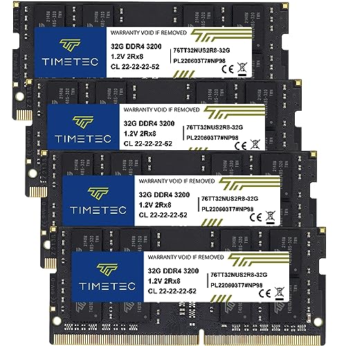 Image of Timetec 128GB KIT(4x32GB) DDR4 3200MHz PC4-25600 Non-ECC Unbuffered 1.2V CL22 2Rx8 Dual Rank 260 Pin SODIMM Compatible with AMD and Intel Gaming Laptop Notebook PC Computer Memory RAM Module Upgrade