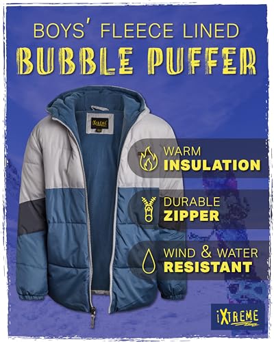 Image of iXtreme Boys Puffer Jacket - Wind & Water Resistant Soft Fleece Lined Warm Winter Jacket for Boys with Winter Hat