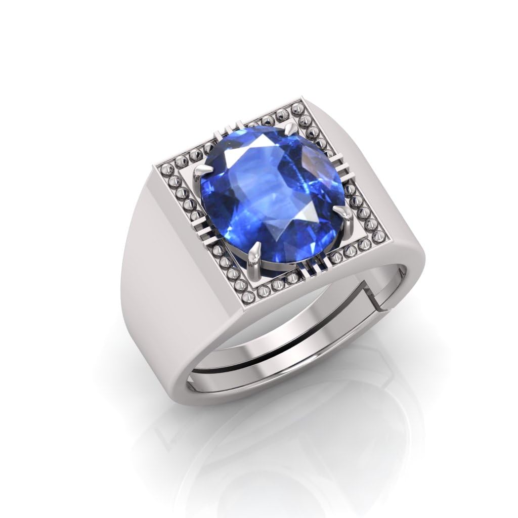 Blue Sapphire Ring 5.25ct Blue Neelam Ring Silver Plated Ring Adjustable Ring Size J to Z for Men Women Metal Sapphire