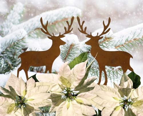LB H&F Lilienburg 2er Set Hirsch Weihnachtsdeko Gartenfigur Roststecker Weihnachten Rost Metall wetterfest (Hirsch Set - Gr)