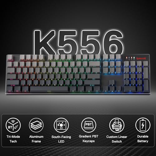 Image of Redragon K556 PRO 104 Keys Wireless RGB Gaming Keyboard, Tri-Mode Aluminum Mechanical Keyboard w /Noise Dampening Layers, Hot-Swap South-Facing RGB Socket, Gradient PBT Keycaps & Custom Linear Switch