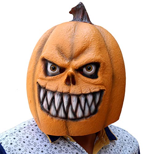 CreepyParty Deluxe Novelty Halloween Costume Party Props Latex Pumpkin Head Mask (Pumpkin New) Yellow