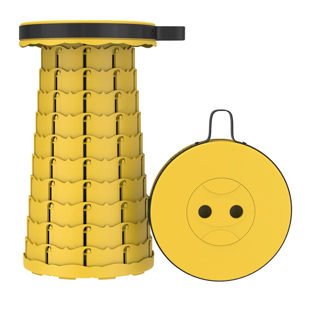Sgabello da campeggio pieghevole portatile giallo con tracolla regolabile sedile telescopico retrattile carico massimo 150 kg leggero e compatto per attività all'aperto (confezione da 3)