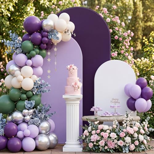 Image of Vitalcozy Set of 3 Arch Covers 6ft, 6.5ft, 7.2ft White Purple Series Spandex