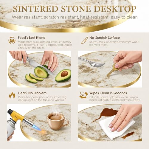 Image of 31.5 inch Tulip Table, Small Round Dining Table, Marble Bistro Table | 1.2 inch Marble Tabletop, Waterproof\Heat Resistant\Scratch Resistant\Easy Clean\Stable\Restaurants\Small Spaces\Marble Gray