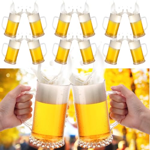 SiliFine 12 Pcs Clear Plastic Beer Stein Mug with Handle 20 oz Shatter Resistant Large Smooth Beer Drinking Cup Bulk for Juice Coffee Tea Fest Cocktail Picnic Everyday Drinking Party