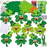 Winlyn 27 Sets St. Patrick's Day Decorations Lucky Shamrock Ornaments DIY St. Pat's Craft Kits Four-Leaf Clover Irish Lucky Shamrock Foam Stickers for Kids Party Classroom Home Activities Art Project
