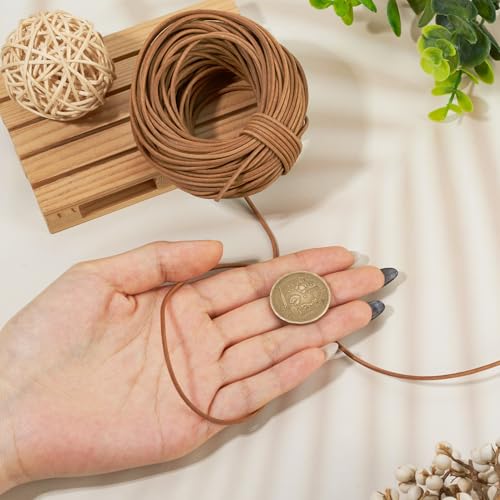 Cordon en cuir de vache rond 2mm marron clair pour création bijoux 20m