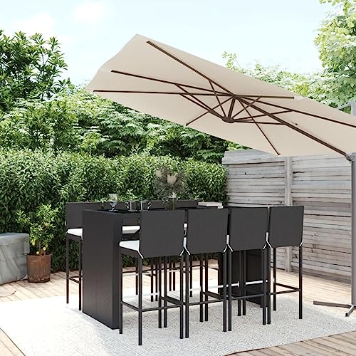 KTHLBRH 9-TLG. Gartenbar-Set mit Kissen Schwarz Poly Rattan...
