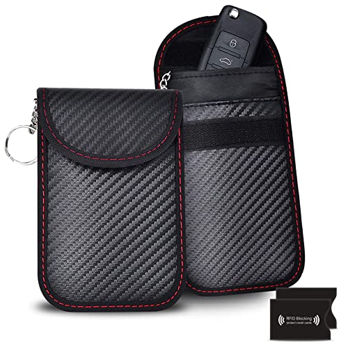 Etui Anti RFID Clé de Voiture - Etuis Porte-Clés - Lot de 2 Pochettes Anti RFID + 2 Porte Carte Bancaire Anti Piratage - Etui a clef - Anti vol Voiture Keyless