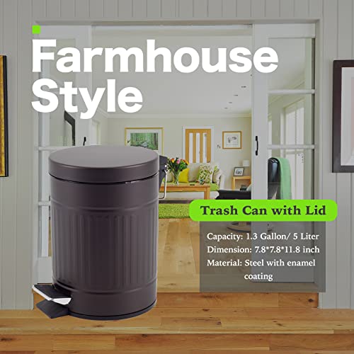 Kiuetsa Bathroom Trash Can, Round Vintage Garbage Bin For Kitchen, Bedroom, Living Room With Soft Close Lid, Small Farmhouse Indoor Waste Basket With Foot Pedal, 1.3 Gallon/ 5 Liter, Dark Bronze #TOP1