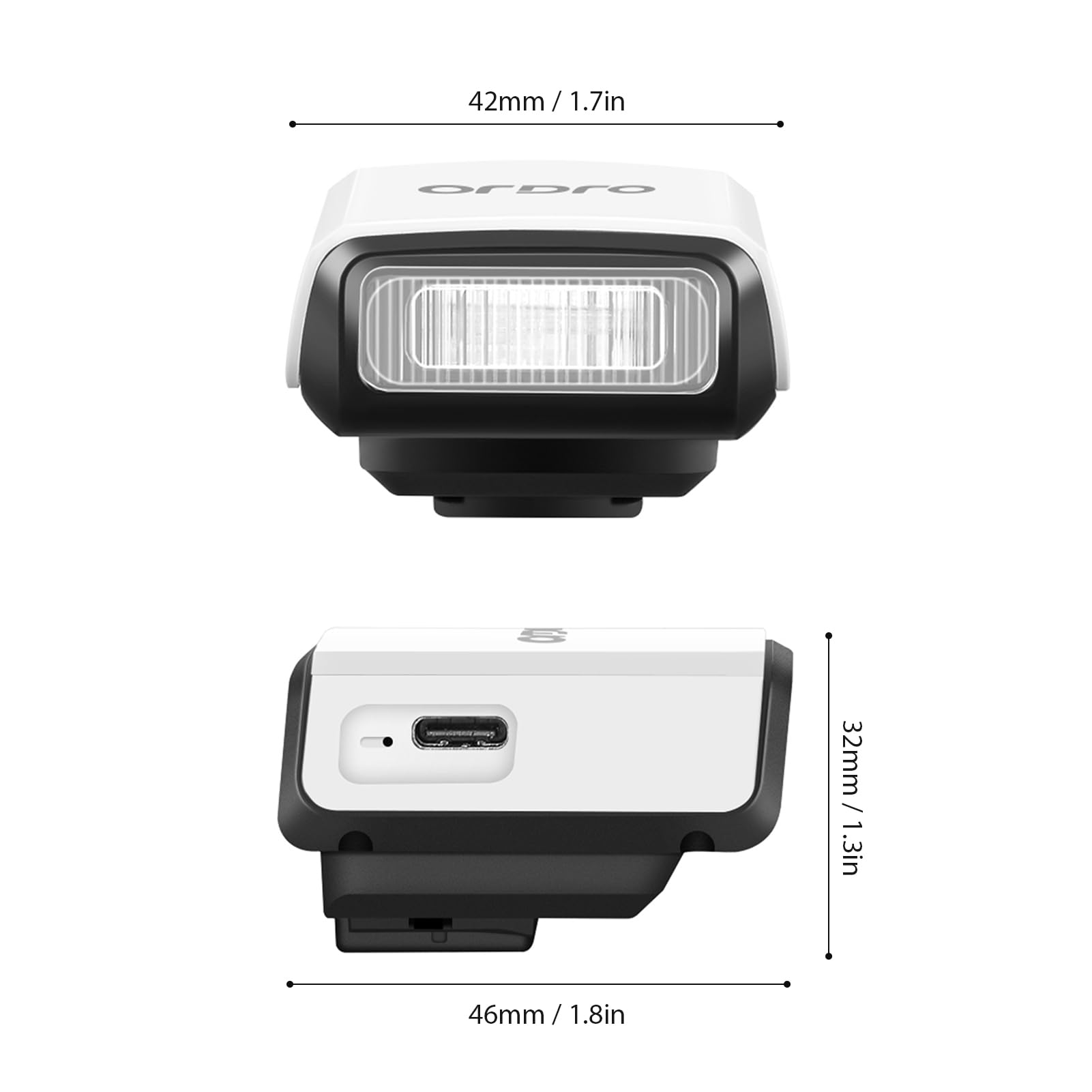 Mini flash de cámara, flash GN8 6500K, brillo de 3 velocidades, flash manual/automático, batería incorporada para Canon, Nikon, Sony, Fujifilm, Olympus, cámaras Panasonic (blanco)