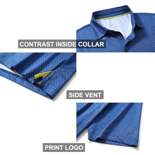 Men's Golf Shirts Dry Fit Short Sleeve Print Performance Moisture Wicking Patterned Polo Shirt for Men Dark Blue Load - image 5