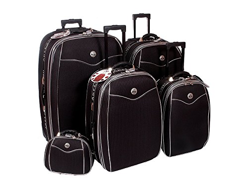 5 teiliges Kofferset Brilliant mit Dehnfalte & Beauty Case - schwarz Cover