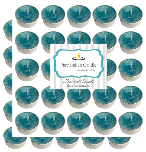 Pure Indian Candle Handmade Evergreen Forest Fragrance Aqua Mottled Tea Light Candle (Pack of 50) PICTL202208