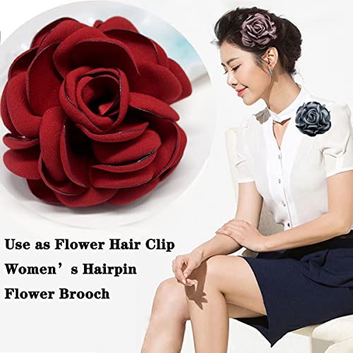 Seven Wolves Women's Felt Fedora Hat Wool Panama Hat Wide Brim Fedoras Jazz Hat With Flower Brooches For Wedding/Party/Church/Formal Occasion, 2-Army Green Pink #TOP4